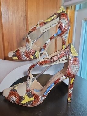 Alexandre Birman Python Leather Rainbow Stiletto Heels